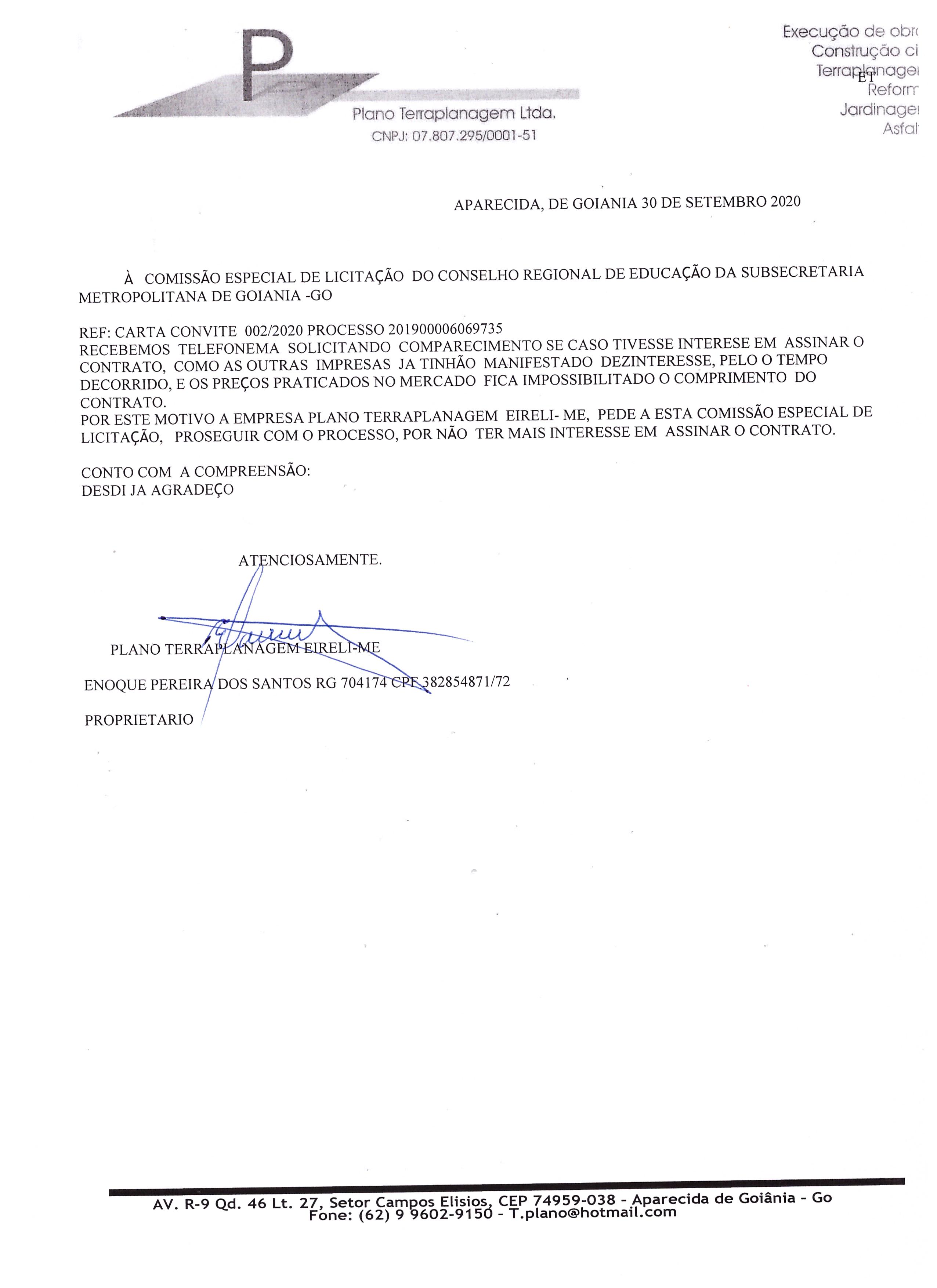 AVISO DA NOVA DATA DE ABERTURA DA LICITAÇÃO DA CONCORRÊNCIA PÚBLICA N°  001/2020 - Prefeitura Municipal de Buriti Alegre